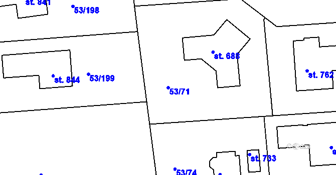 Parcela st. 53/71 v KÚ Zdiby, Katastrální mapa