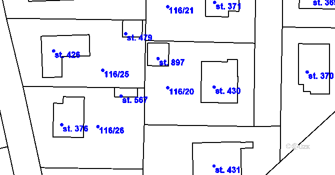 Parcela st. 116/20 v KÚ Zdiby, Katastrální mapa