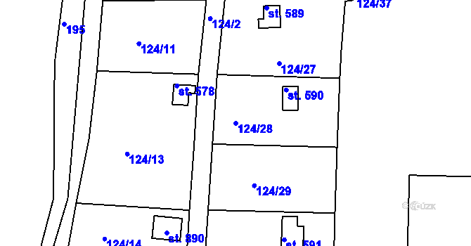 Parcela st. 124/28 v KÚ Zdiby, Katastrální mapa