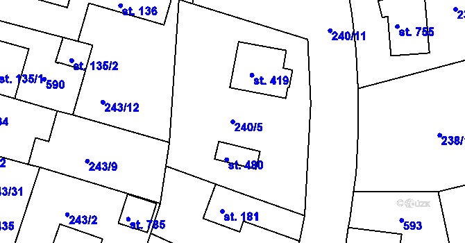 Parcela st. 240/5 v KÚ Zdiby, Katastrální mapa