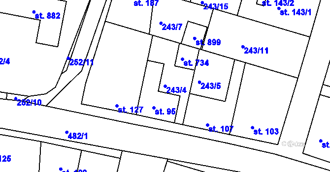 Parcela st. 243/4 v KÚ Zdiby, Katastrální mapa