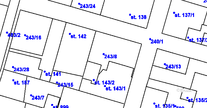 Parcela st. 243/8 v KÚ Zdiby, Katastrální mapa