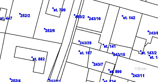 Parcela st. 243/28 v KÚ Zdiby, Katastrální mapa