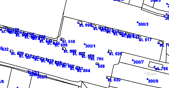 Parcela st. 300/1 v KÚ Zdiby, Katastrální mapa