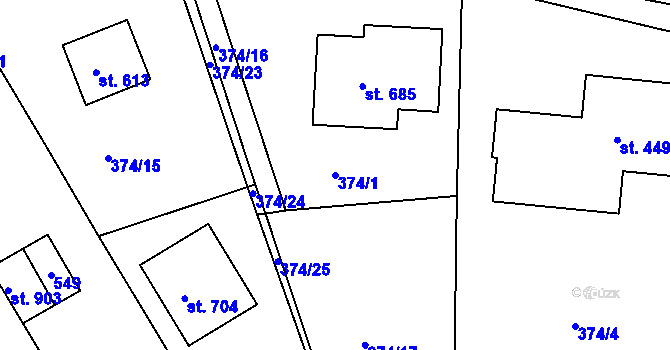 Parcela st. 374/1 v KÚ Zdiby, Katastrální mapa