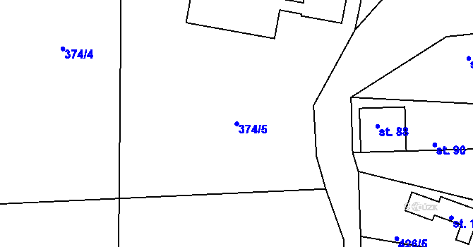 Parcela st. 374/5 v KÚ Zdiby, Katastrální mapa