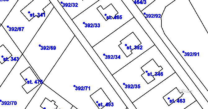 Parcela st. 392/34 v KÚ Zdiby, Katastrální mapa