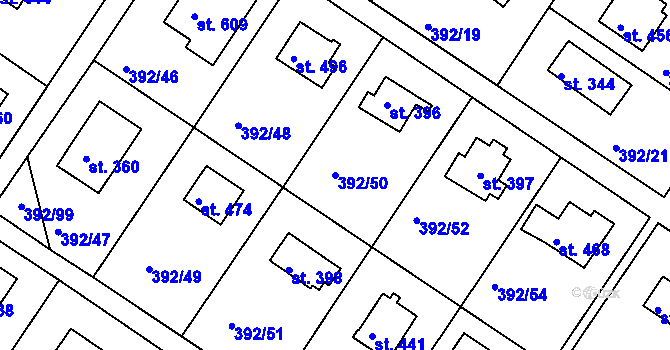Parcela st. 392/50 v KÚ Zdiby, Katastrální mapa