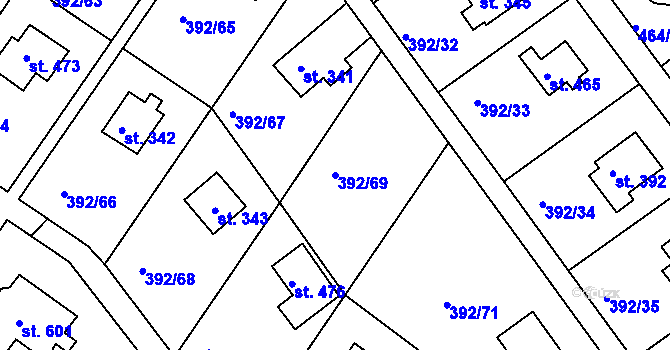 Parcela st. 392/69 v KÚ Zdiby, Katastrální mapa