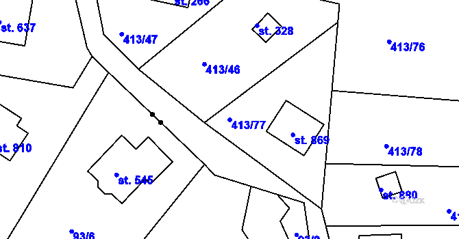 Parcela st. 413/77 v KÚ Zdiby, Katastrální mapa