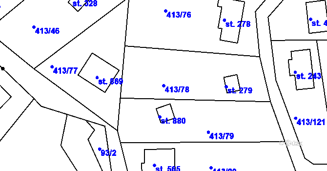 Parcela st. 413/78 v KÚ Zdiby, Katastrální mapa