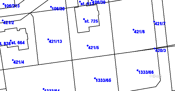 Parcela st. 421/5 v KÚ Zdiby, Katastrální mapa