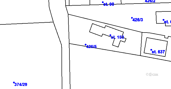 Parcela st. 426/5 v KÚ Zdiby, Katastrální mapa