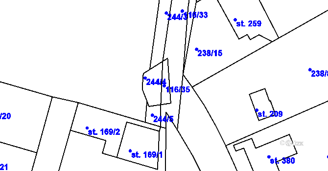 Parcela st. 116/35 v KÚ Zdiby, Katastrální mapa