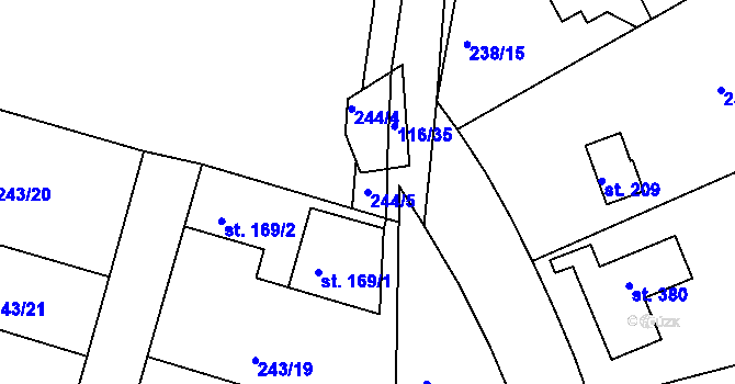 Parcela st. 244/5 v KÚ Zdiby, Katastrální mapa