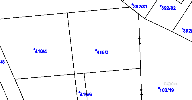 Parcela st. 416/3 v KÚ Zdiby, Katastrální mapa