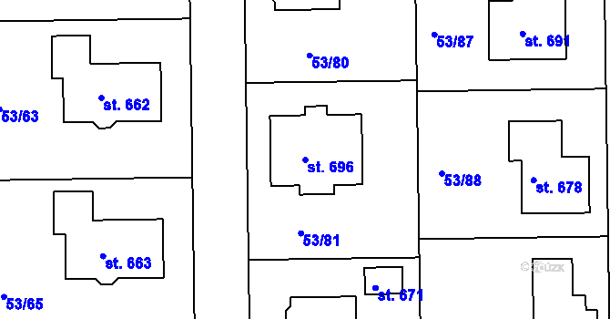 Parcela st. 696 v KÚ Zdiby, Katastrální mapa