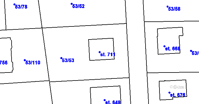 Parcela st. 711 v KÚ Zdiby, Katastrální mapa