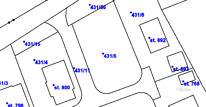 Parcela st. 431/5 v KÚ Zdiby, Katastrální mapa