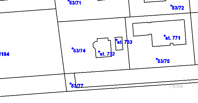Parcela st. 732 v KÚ Zdiby, Katastrální mapa
