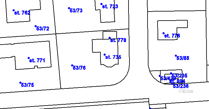Parcela st. 735 v KÚ Zdiby, Katastrální mapa