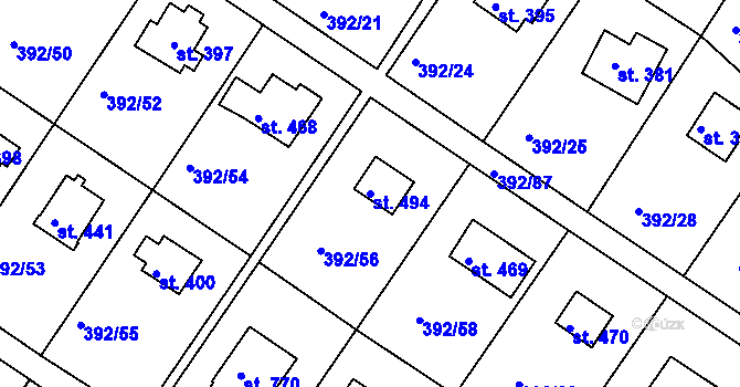 Parcela st. 494 v KÚ Zdiby, Katastrální mapa