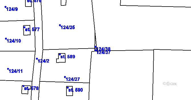 Parcela st. 124/37 v KÚ Zdiby, Katastrální mapa