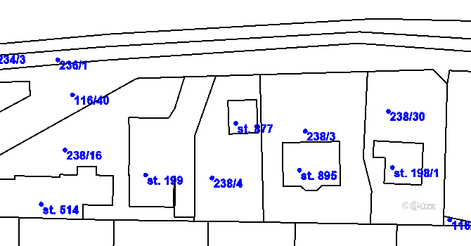 Parcela st. 877 v KÚ Zdiby, Katastrální mapa