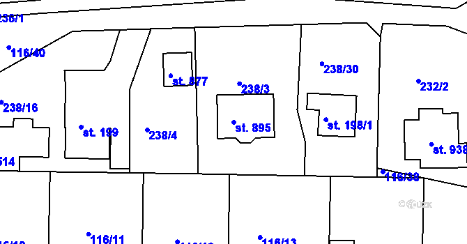 Parcela st. 895 v KÚ Zdiby, Katastrální mapa