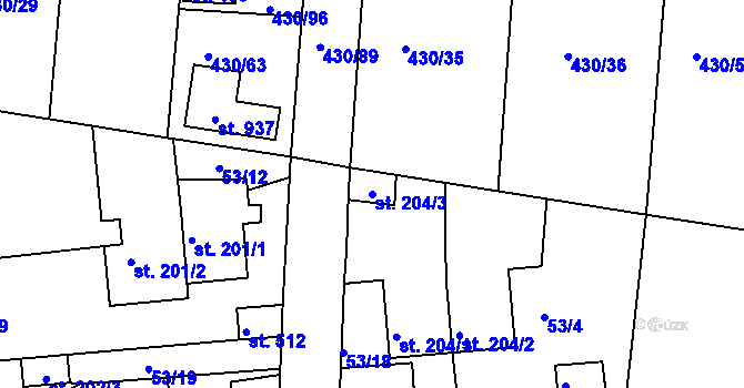 Parcela st. 204/3 v KÚ Zdiby, Katastrální mapa