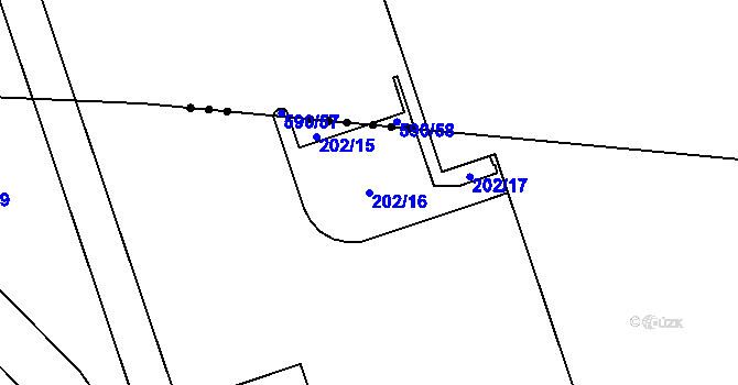 Parcela st. 202/16 v KÚ Zdiby, Katastrální mapa