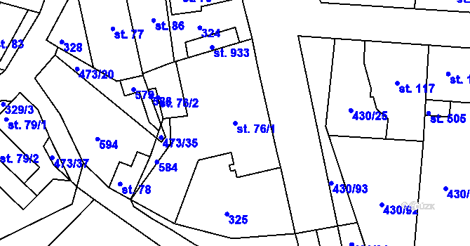Parcela st. 76/1 v KÚ Zdiby, Katastrální mapa