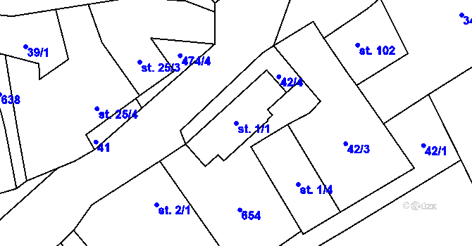 Parcela st. 1/1 v KÚ Černín u Zdic, Katastrální mapa