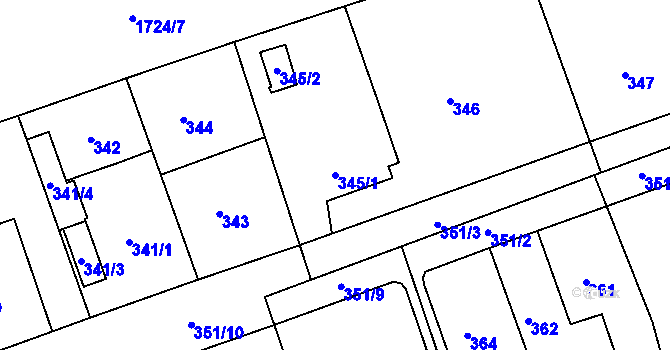 Parcela st. 345/1 v KÚ Zdice, Katastrální mapa