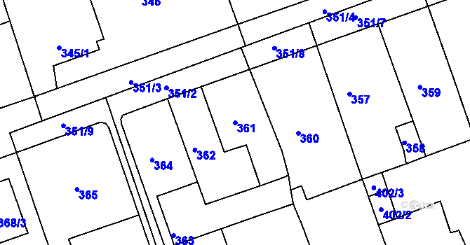 Parcela st. 361 v KÚ Zdice, Katastrální mapa