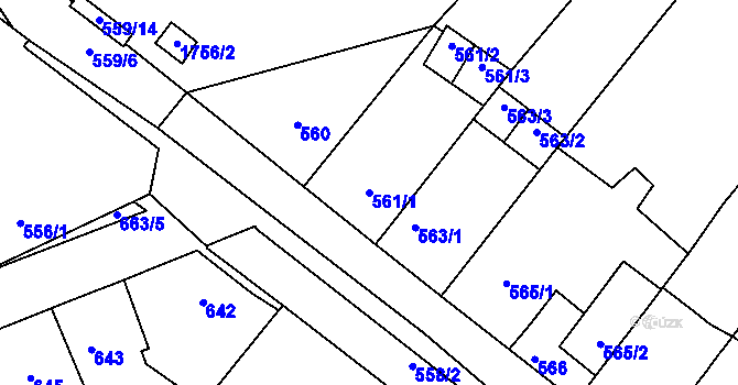 Parcela st. 561/1 v KÚ Zdice, Katastrální mapa