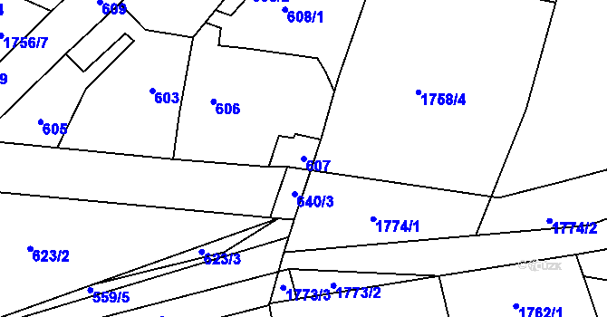 Parcela st. 607 v KÚ Zdice, Katastrální mapa