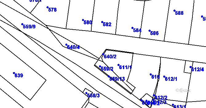 Parcela st. 640/2 v KÚ Zdice, Katastrální mapa