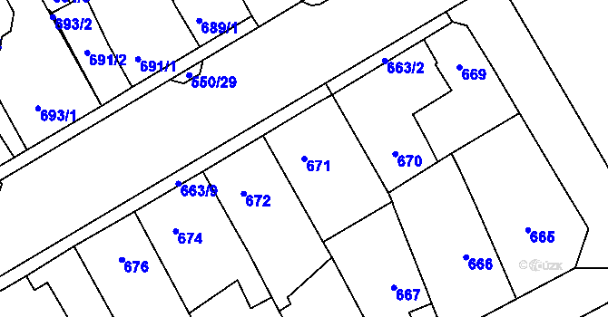 Parcela st. 671 v KÚ Zdice, Katastrální mapa