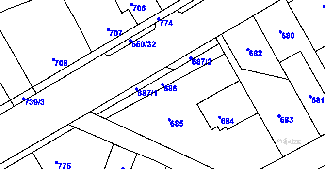 Parcela st. 686 v KÚ Zdice, Katastrální mapa