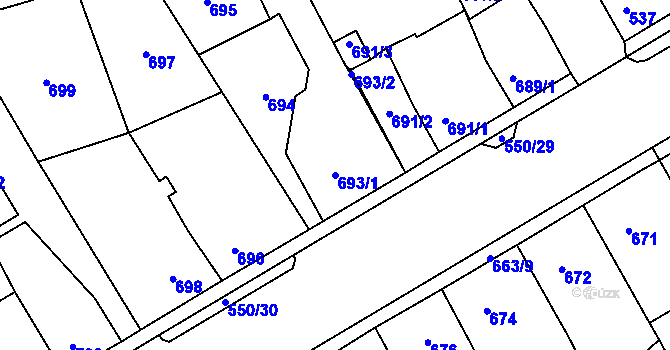 Parcela st. 693/1 v KÚ Zdice, Katastrální mapa