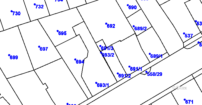 Parcela st. 693/2 v KÚ Zdice, Katastrální mapa