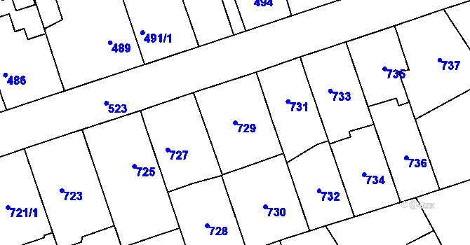 Parcela st. 729 v KÚ Zdice, Katastrální mapa
