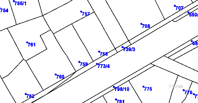 Parcela st. 758 v KÚ Zdice, Katastrální mapa