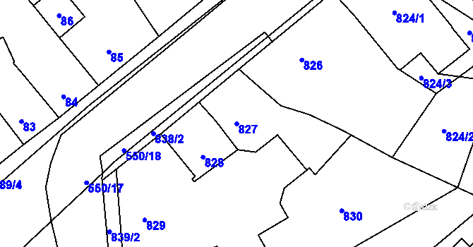 Parcela st. 827 v KÚ Zdice, Katastrální mapa