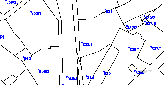 Parcela st. 832/1 v KÚ Zdice, Katastrální mapa