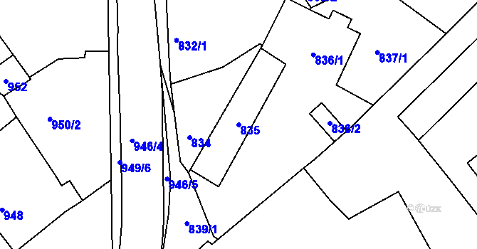 Parcela st. 835 v KÚ Zdice, Katastrální mapa