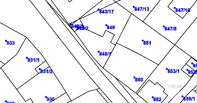 Parcela st. 848/1 v KÚ Zdice, Katastrální mapa