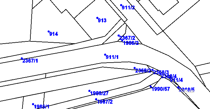 Parcela st. 911/1 v KÚ Zdice, Katastrální mapa