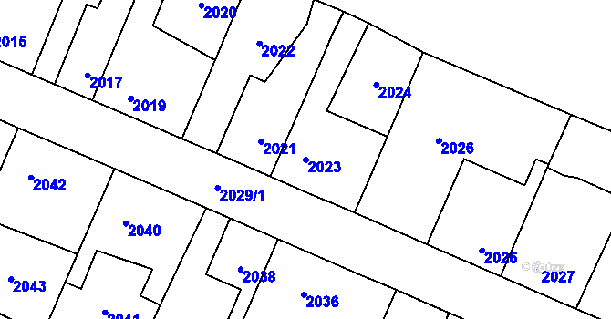Parcela st. 2023 v KÚ Zdice, Katastrální mapa